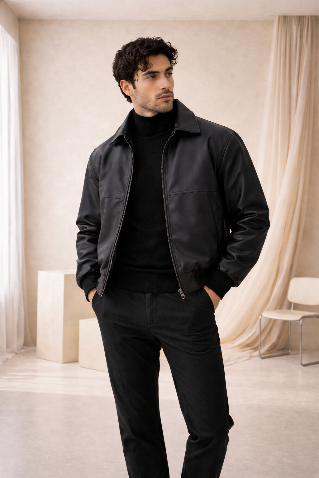 Chaqueta Minimalista Premium de Cuero Urbano – Estilo Moderno Elegante para Hombre