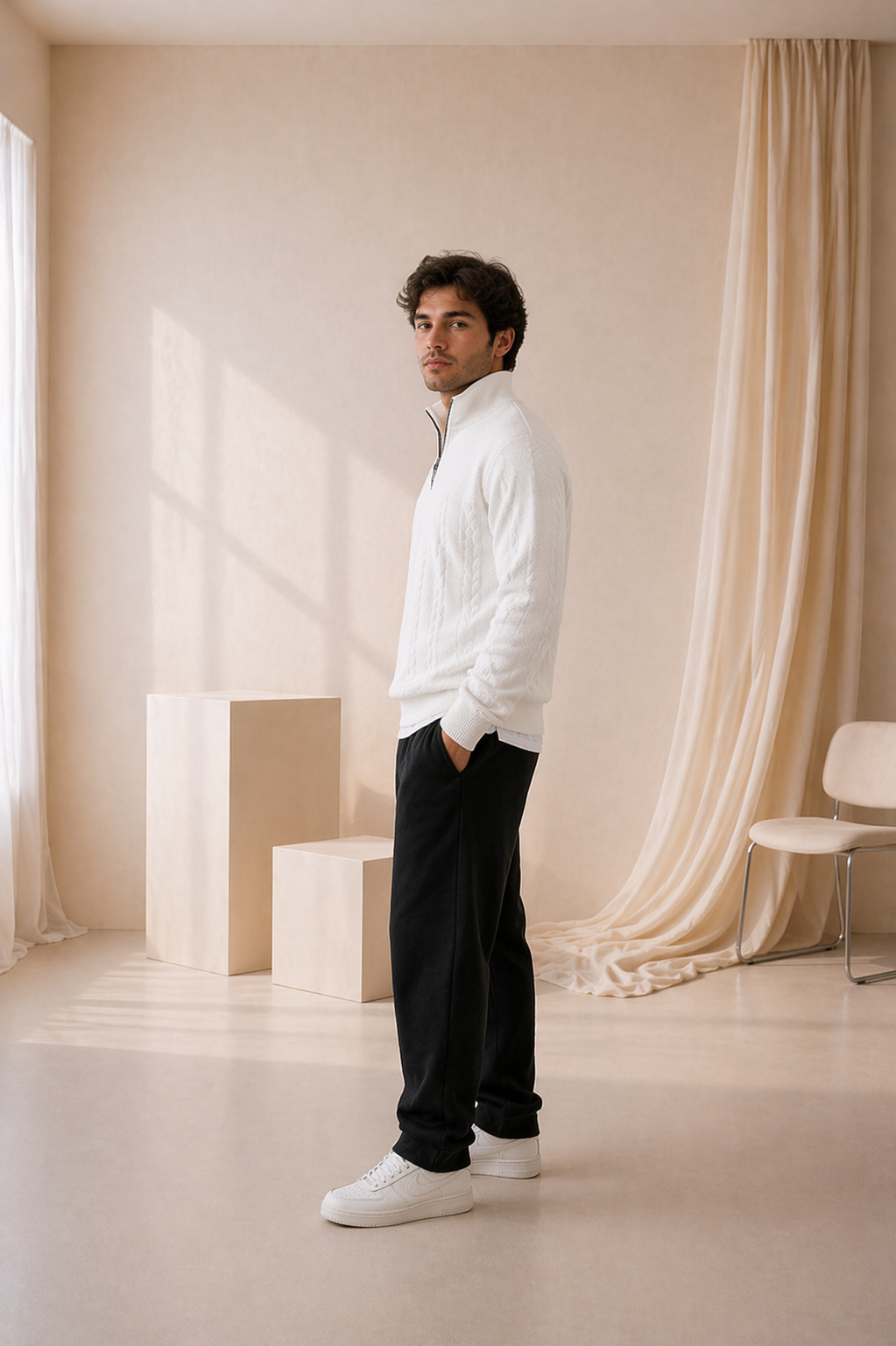 Sudadera Premium Blanca con Cuello Alto
