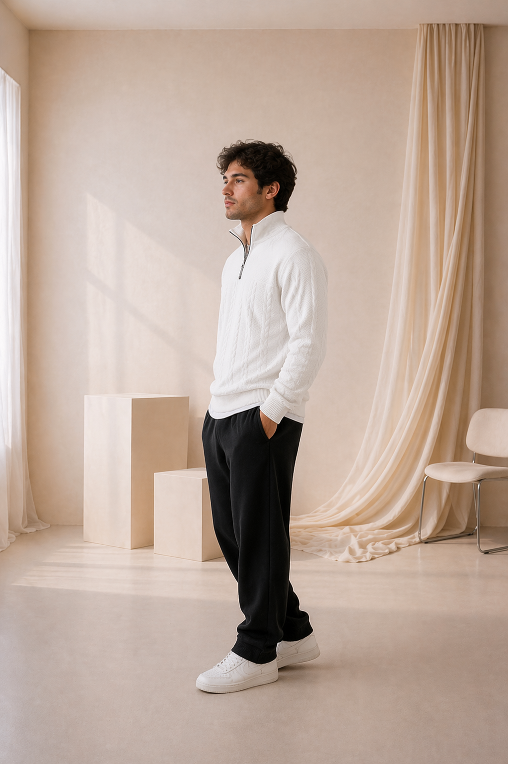 Sudadera Premium Blanca con Cuello Alto