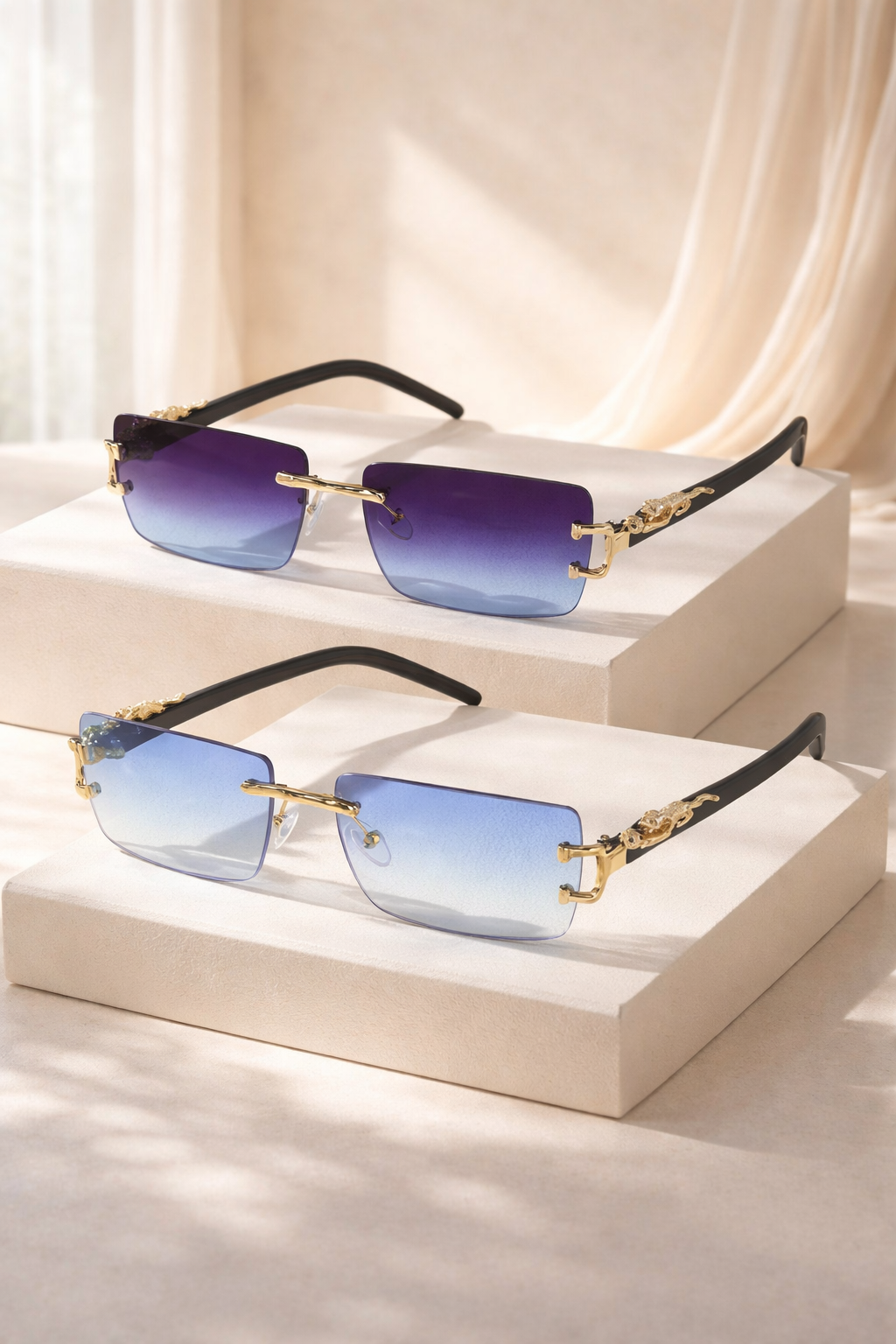 Gafas de Sol Sin Marco Degradadas con Detalles Dorados – Estilo Premium