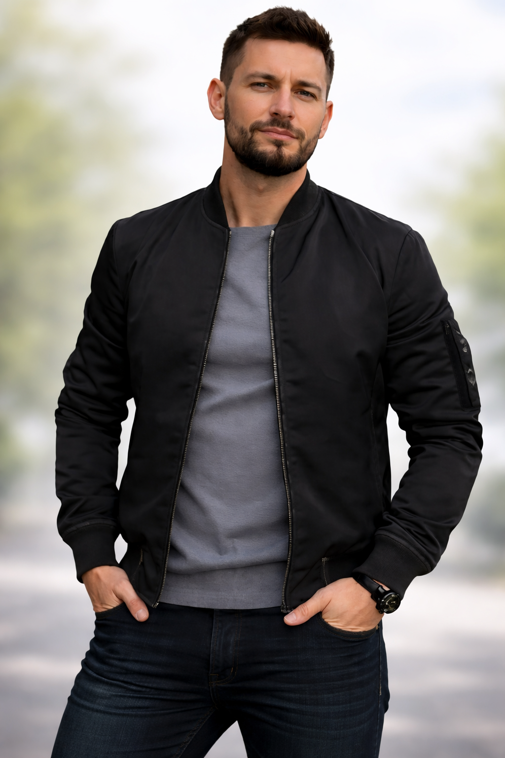 Chaqueta Bomber Negra Premium para Hombre – Estilo Moderno, Corte Slim y Máxima Versatilidad