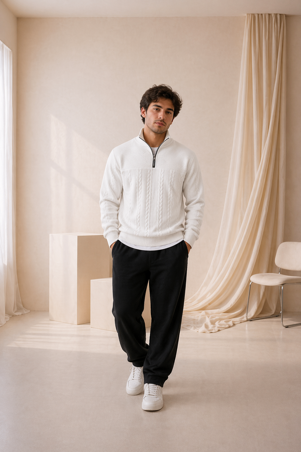 Sudadera Premium Blanca con Cuello Alto