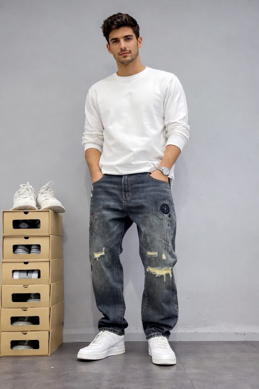 Jeans Urbanos Slim Fit con Panel Deportivo – Estilo Streetwear Moderno