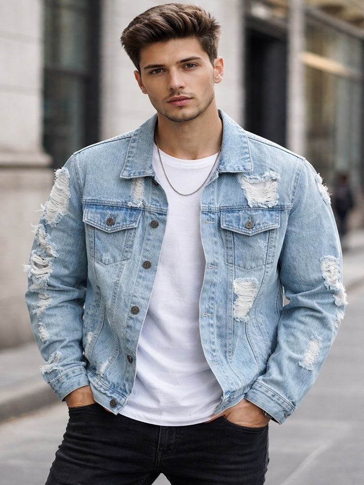 Chaqueta Denim Sky Vintage con Efecto Desgastado Premium