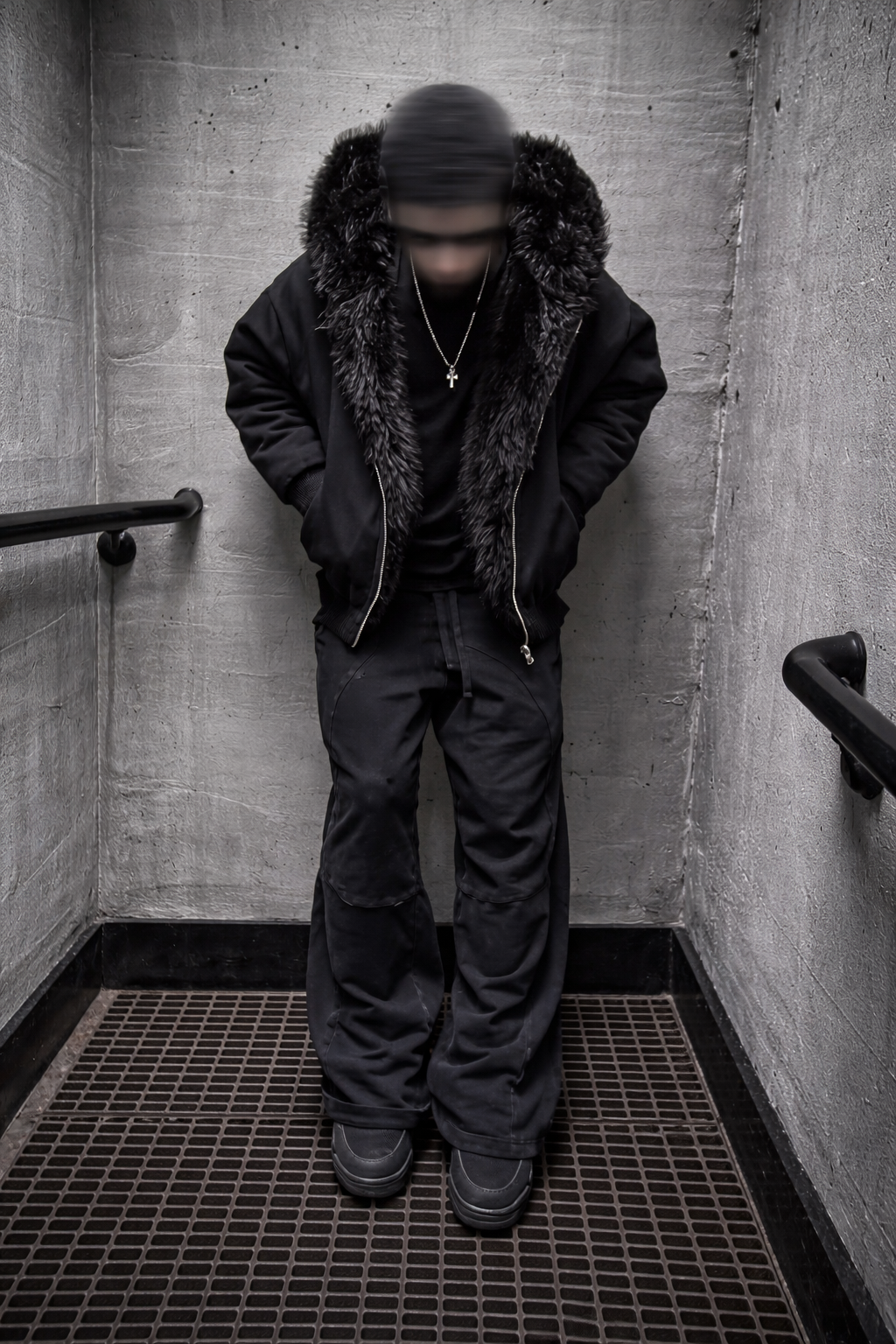 Chaqueta Reversible Negra de Pelo Sintético con Capucha