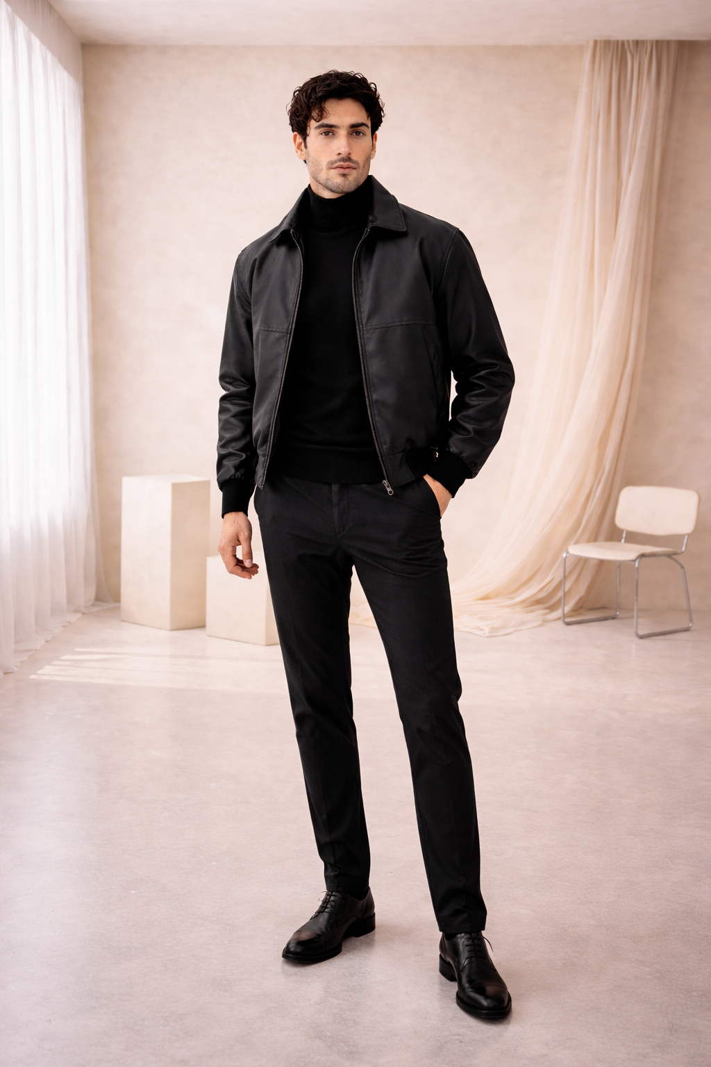 Chaqueta Minimalista Premium de Cuero Urbano – Estilo Moderno Elegante para Hombre