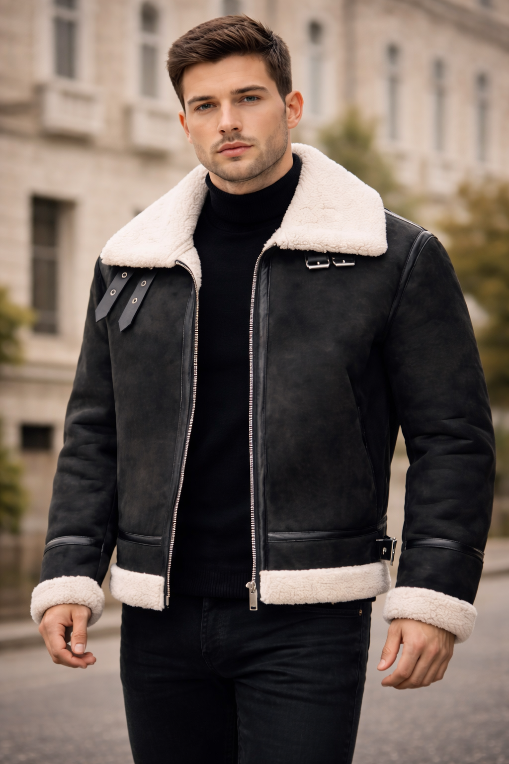 Chaqueta Aviador Negra con Forro de Borrego: Estilo y Calidez Atemporal