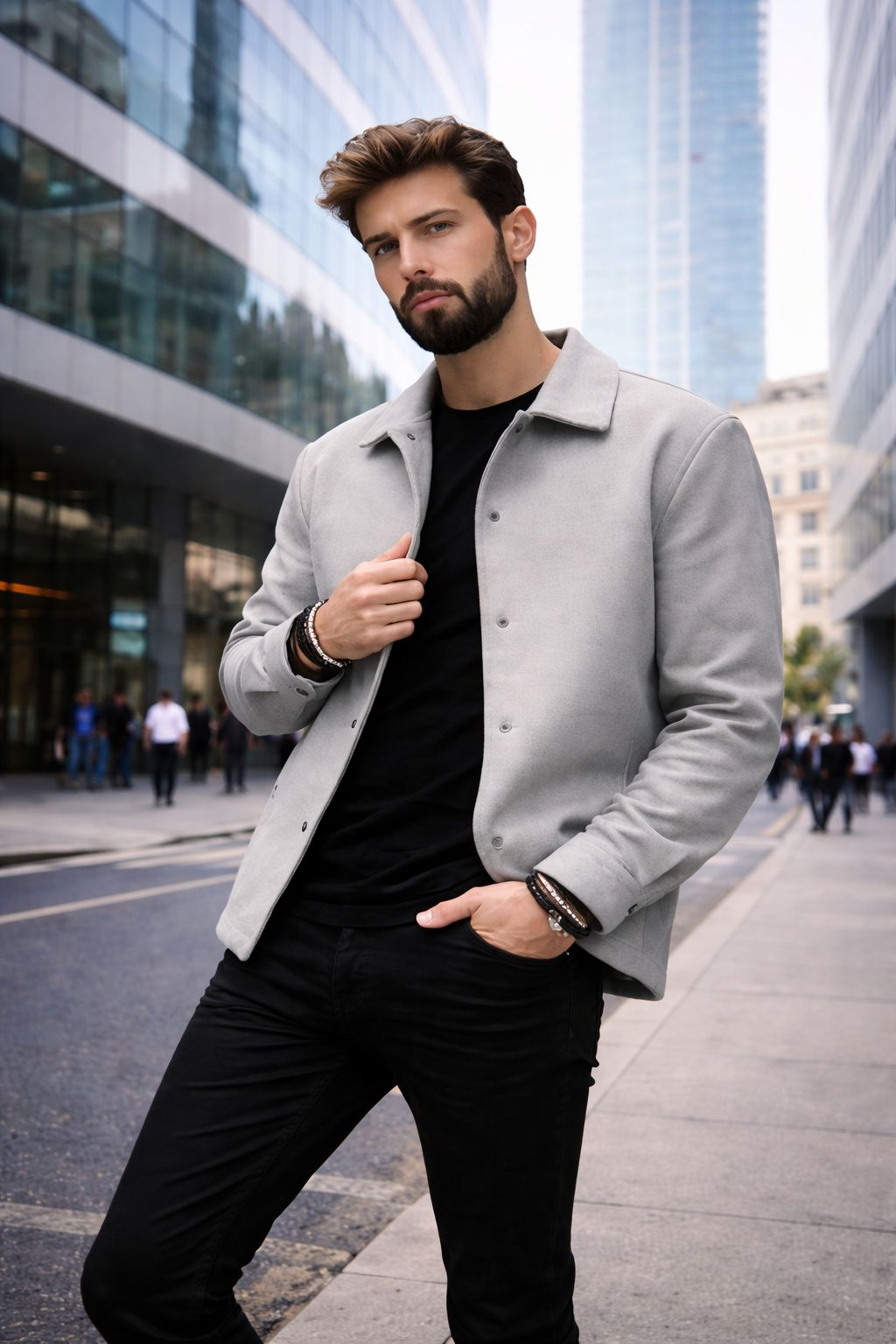 Chaqueta corta cepillada de poliéster para hombre