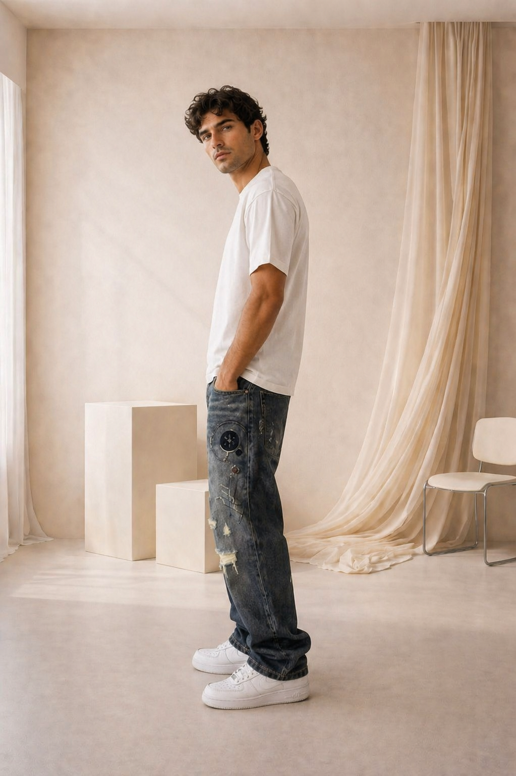 Jeans Urbanos Slim Fit con Panel Deportivo – Estilo Streetwear Moderno