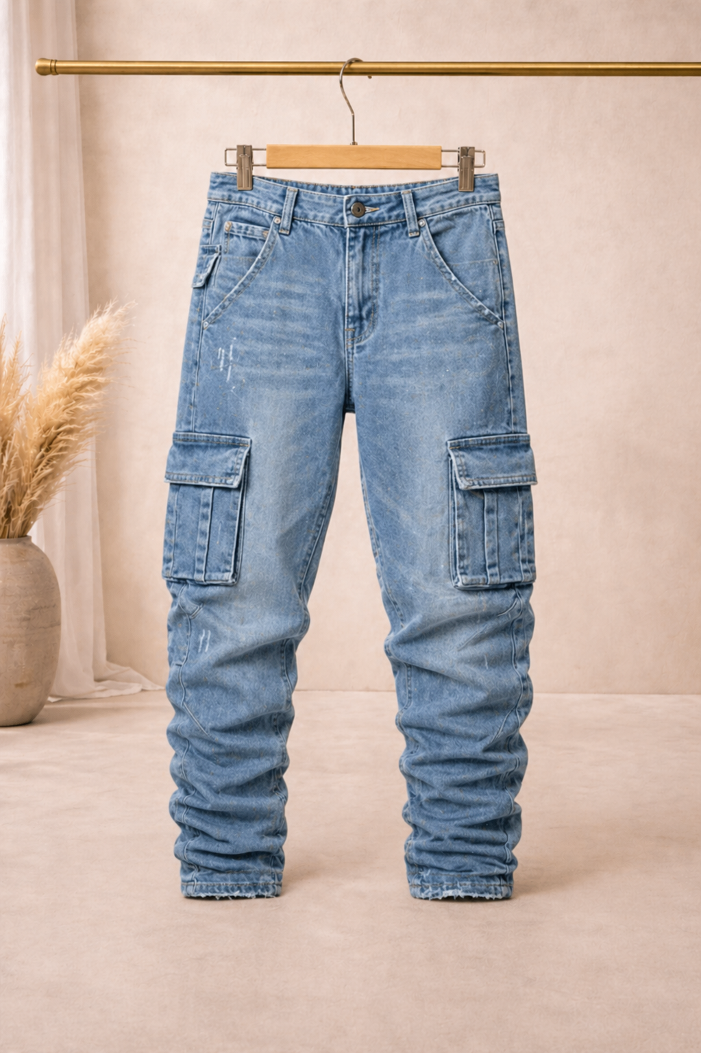 Jeans Hombre Denim Claro Desgastado – Corte Moderno con Roturas Premium