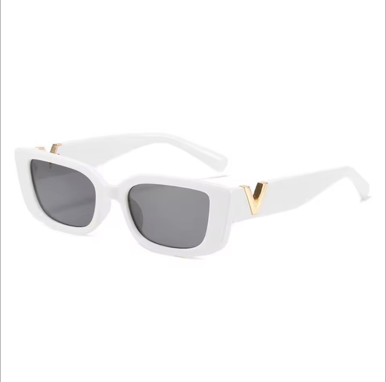 Gafas de Sol Rectangulares Negras con Detalle Dorado – Estilo Elegante y Moderno