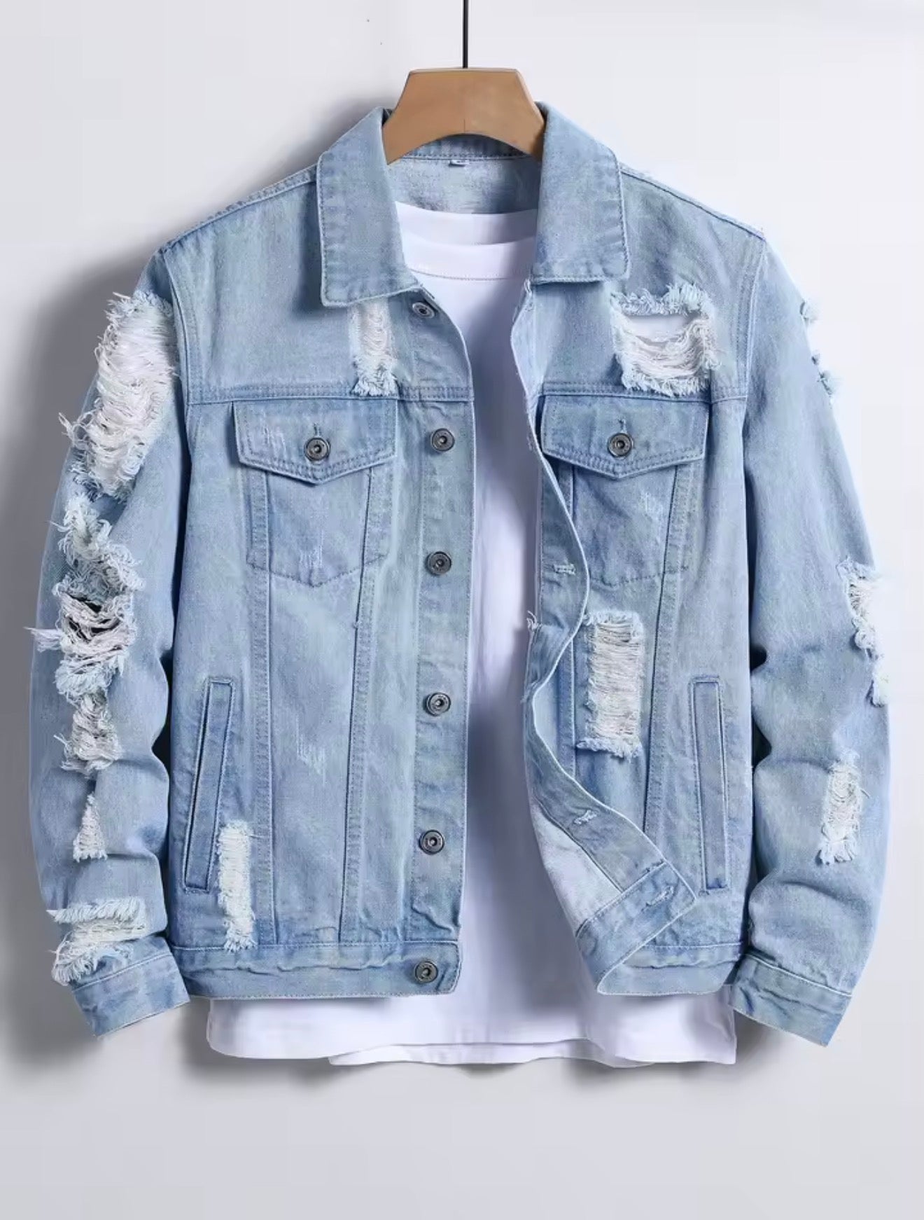 Chaqueta Denim Sky Vintage con Efecto Desgastado Premium