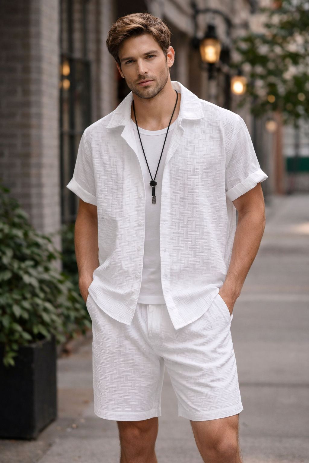 Conjunto Masculino de Verano – Camisa Texturizada y Shorts a Juego