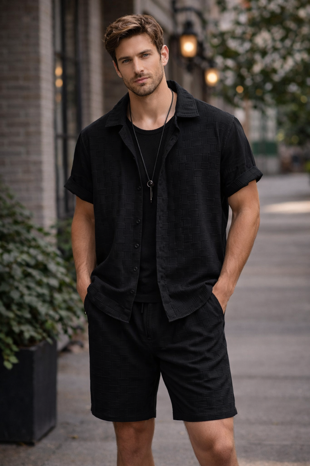 Conjunto Masculino de Verano – Camisa Texturizada y Shorts a Juego