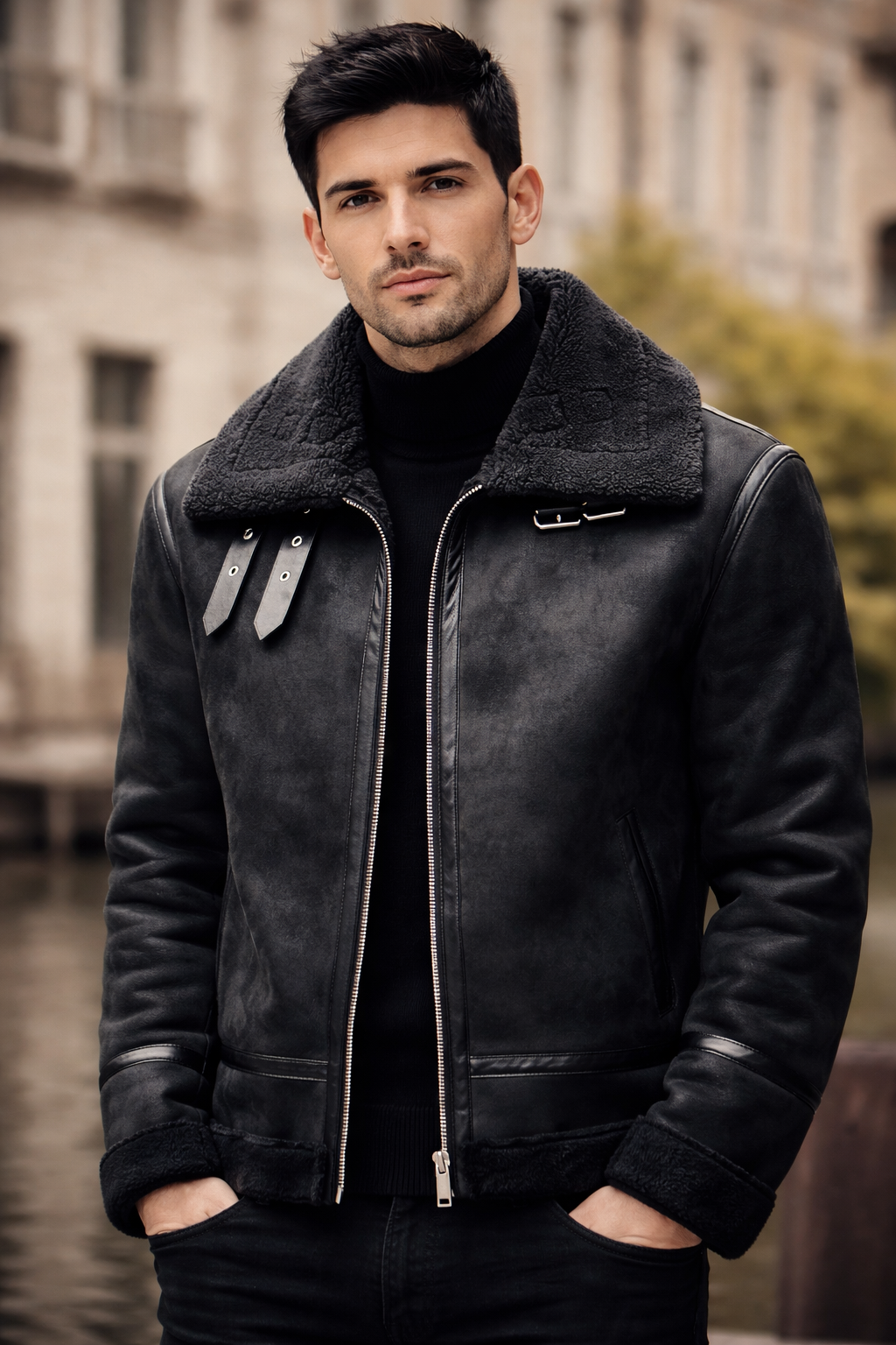 Chaqueta Aviador Negra con Forro de Borrego: Estilo y Calidez Atemporal