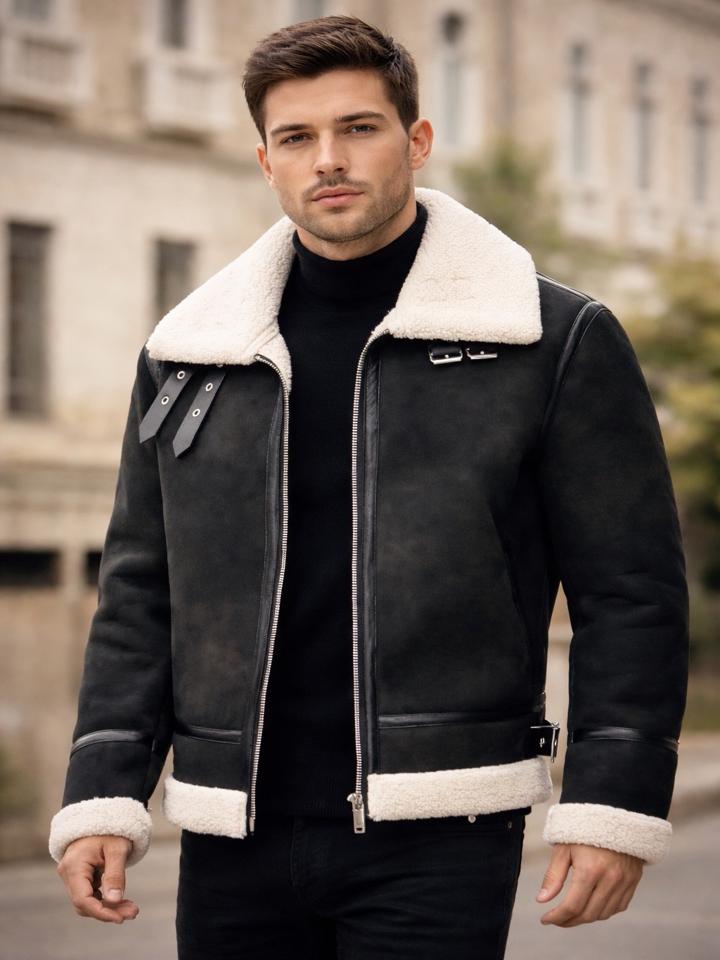 Chaqueta Aviador Negra con Forro de Borrego: Estilo y Calidez Atemporal