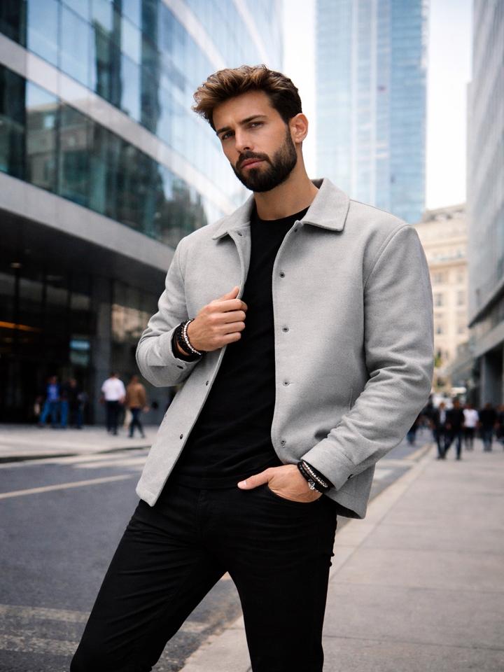 Chaqueta corta cepillada de poliéster para hombre