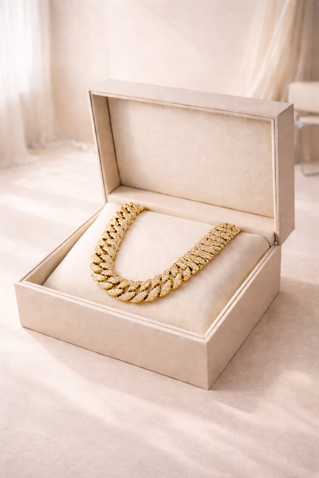 Cadena Cubana con Circonitas 5A – Acero Inoxidable Bañado en Oro 18K y tamaño ideal 50,80cm | Estilo Hip Hop de Lujo