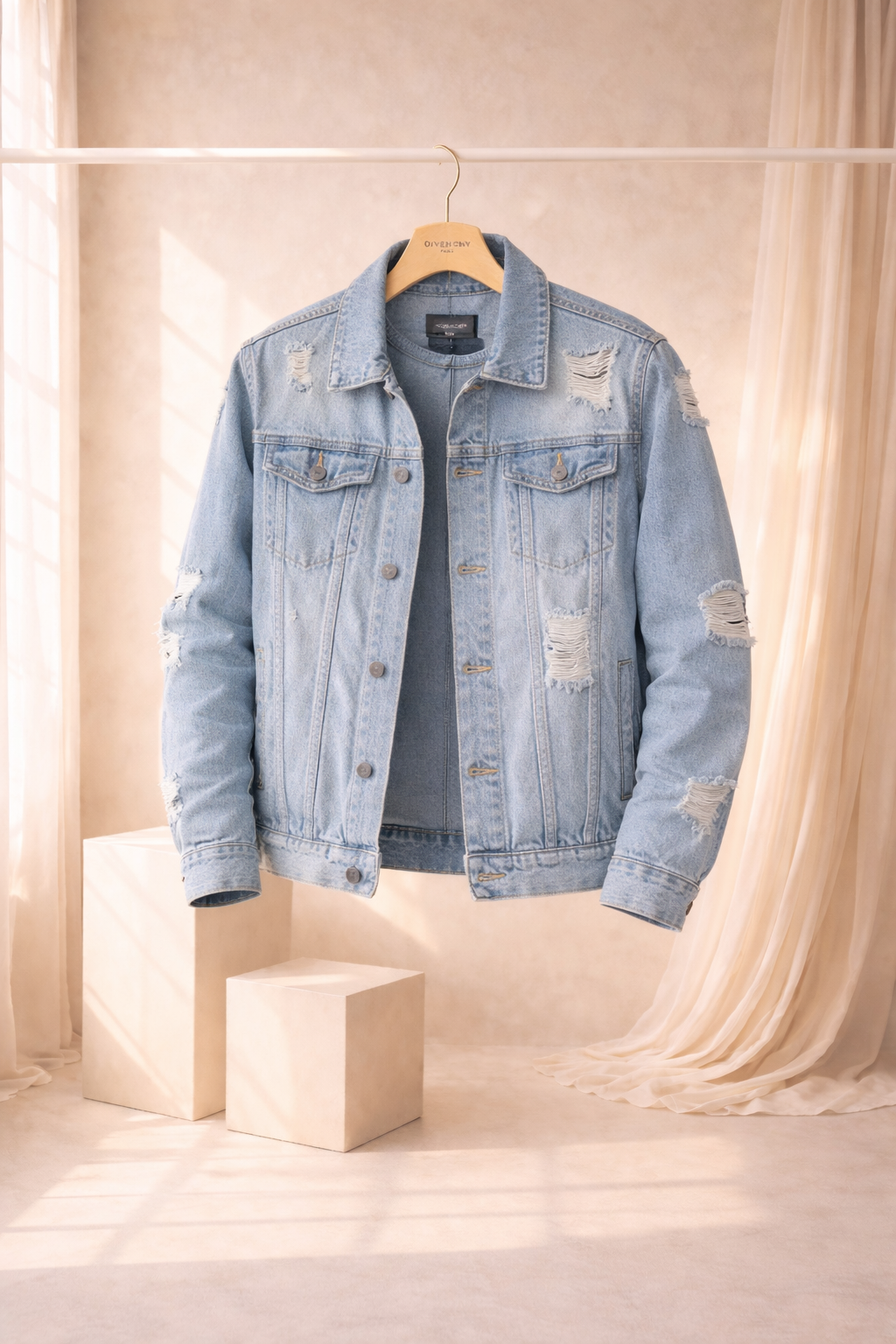 Chaqueta Denim Sky Vintage con Efecto Desgastado Premium