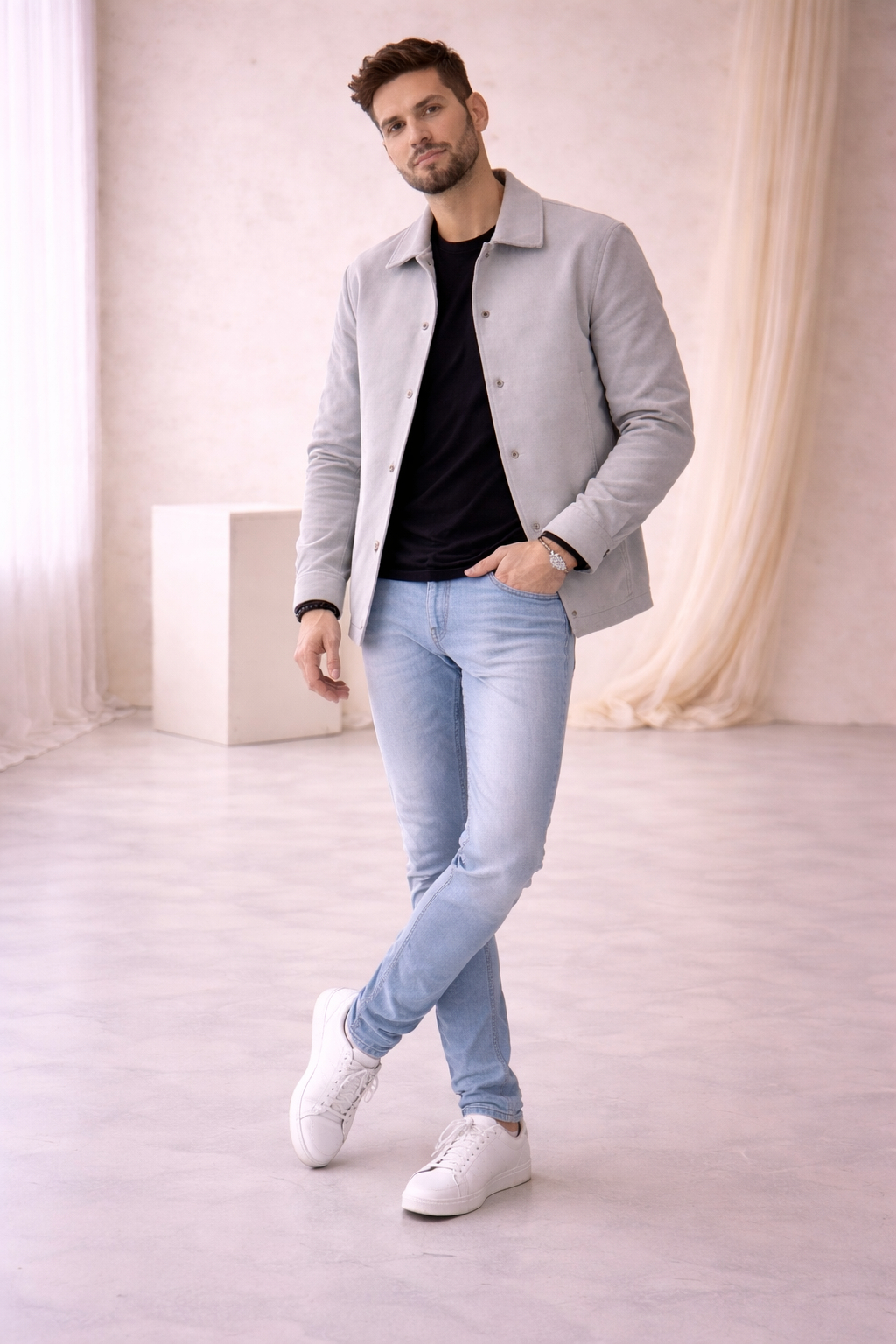 Chaqueta corta cepillada de poliéster para hombre