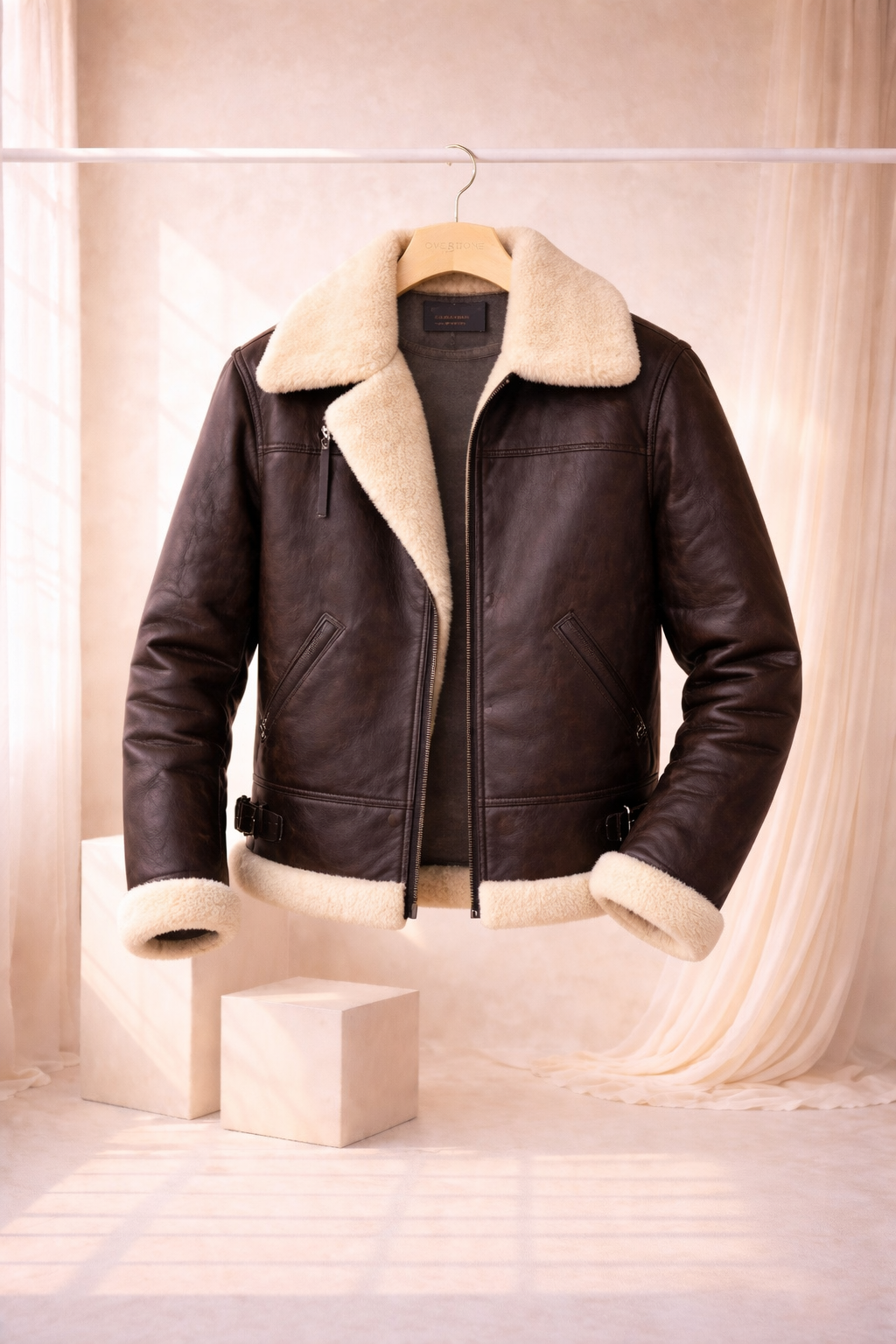 Chaqueta Aviador de Cuero Marrón con Forro de Borrego – Estilo Clásico y Elegante