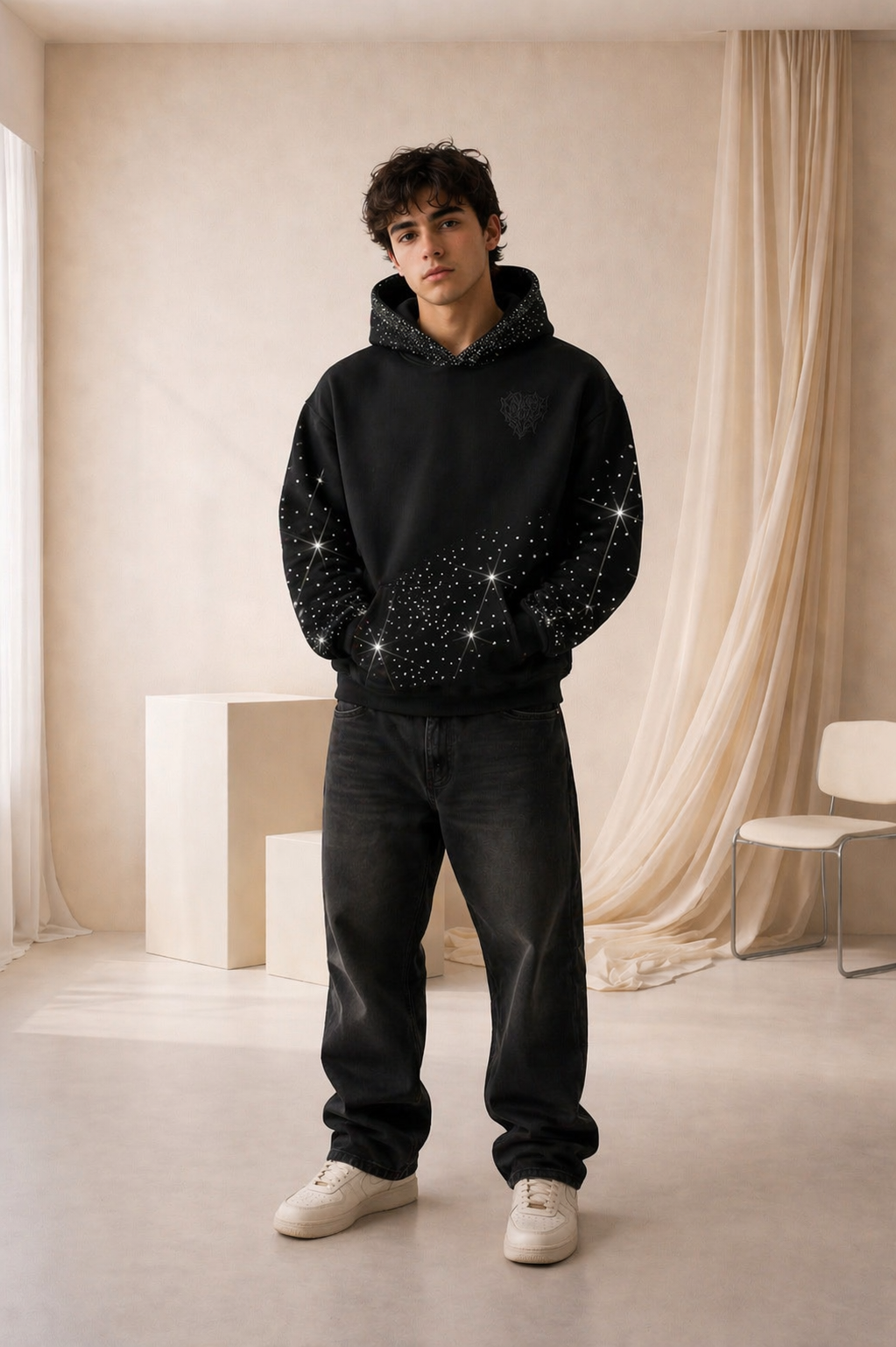 Sudadera Negra Premium con Brillos