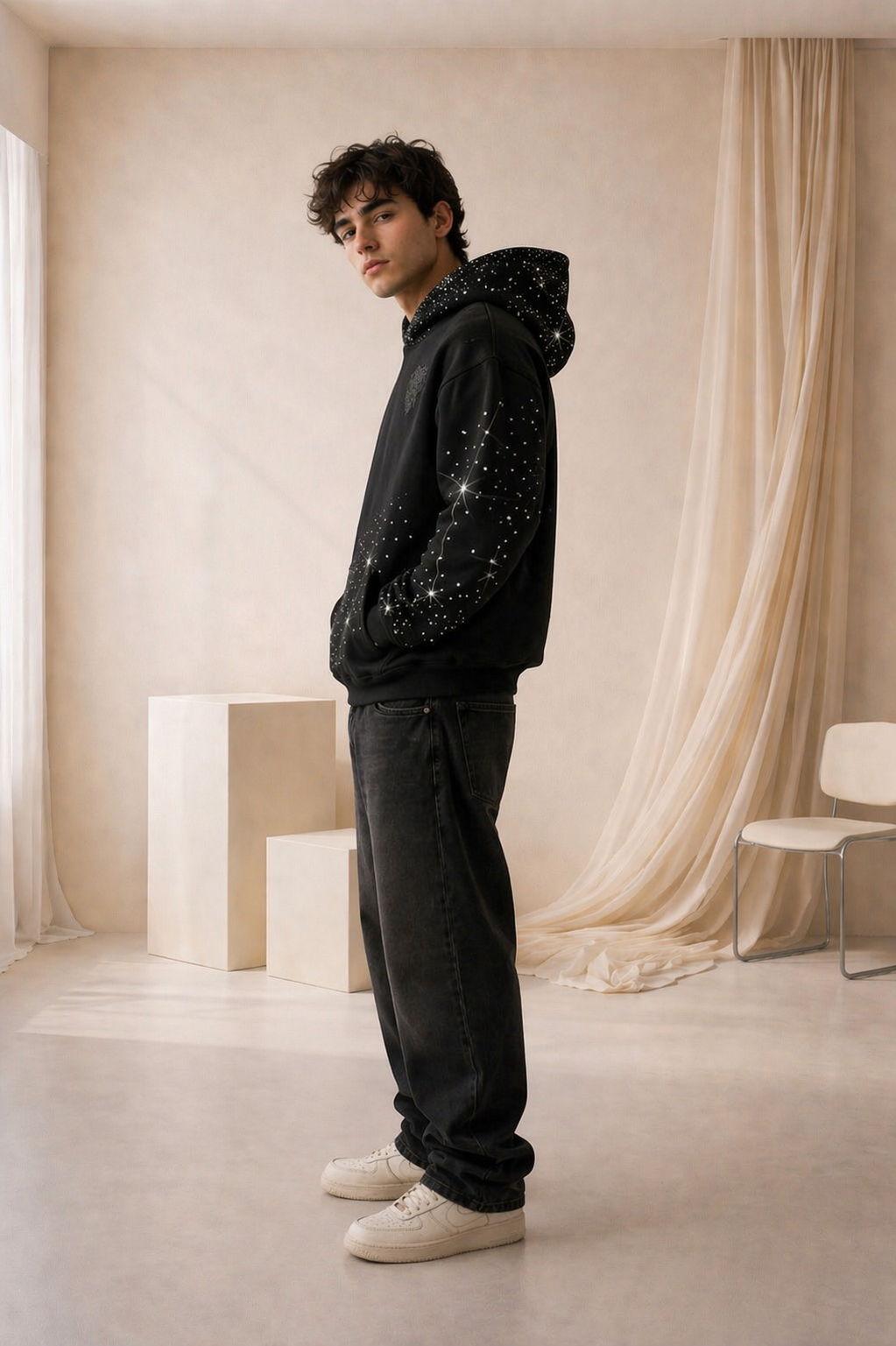 Sudadera Negra Premium con Brillos