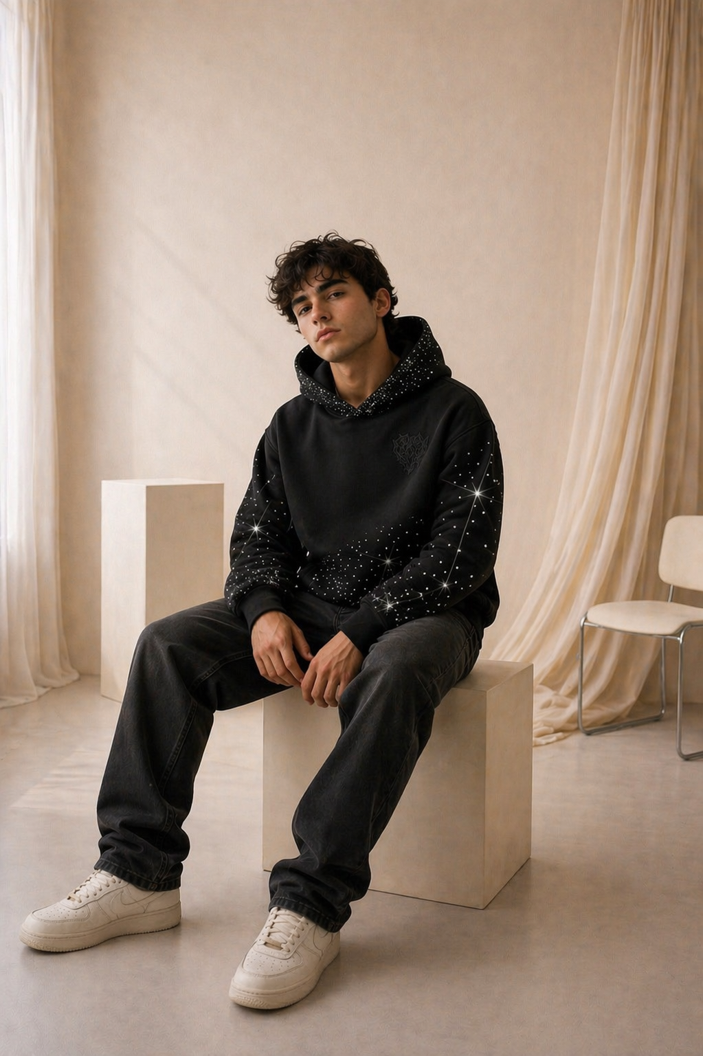 Sudadera Negra Premium con Brillos