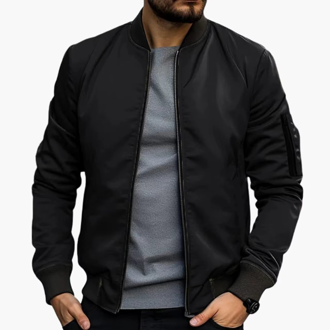 Chaqueta Bomber Negra Premium para Hombre – Estilo Moderno, Corte Slim y Máxima Versatilidad