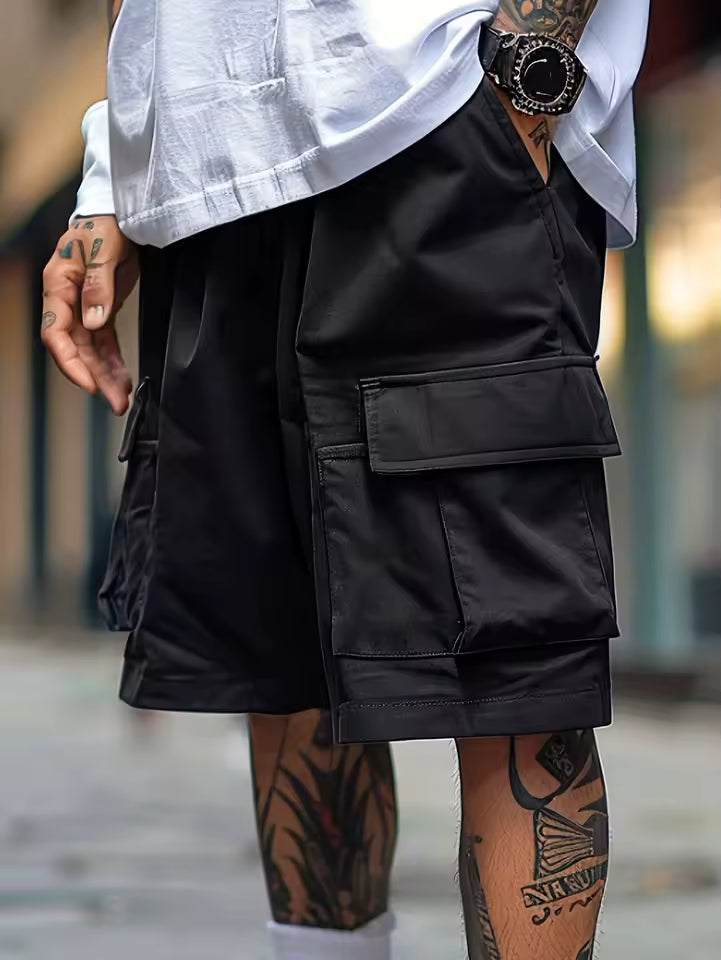 Short cargo negro urbano – estilo streetwear con bolsillos funcionales