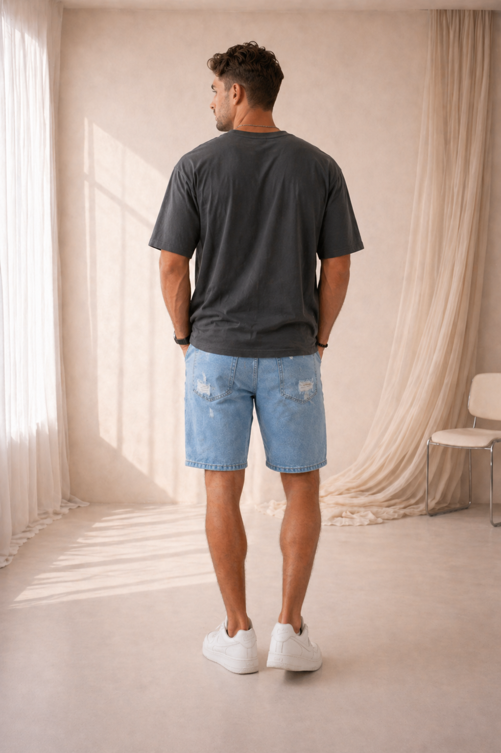 Bermuda Vaquera Denim Desgastado Hombre – Estilo Casual Moderno