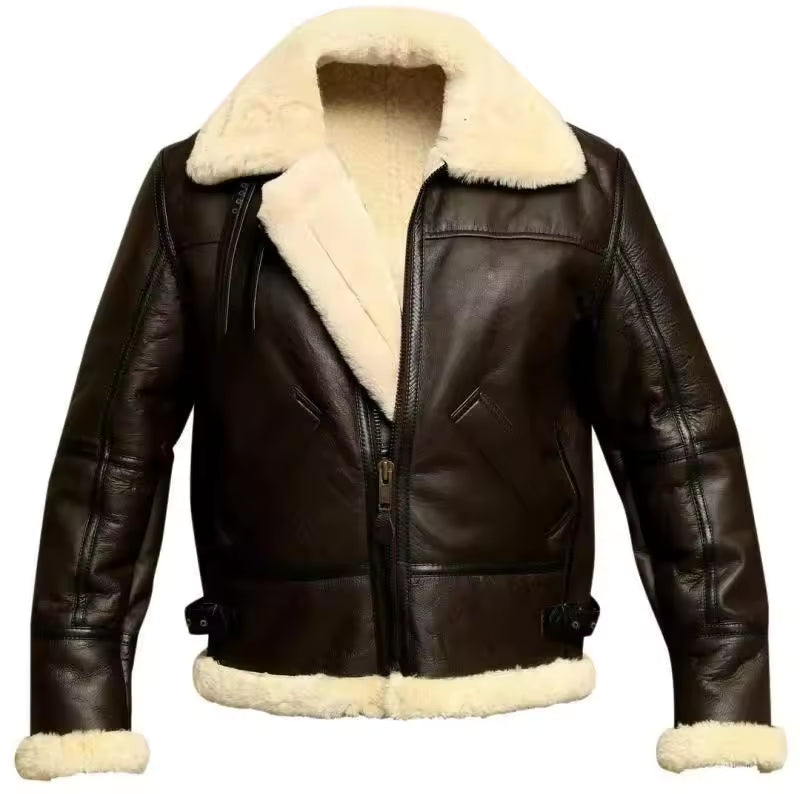 Chaqueta Aviador de Cuero Marrón con Forro de Borrego – Estilo Clásico y Elegante