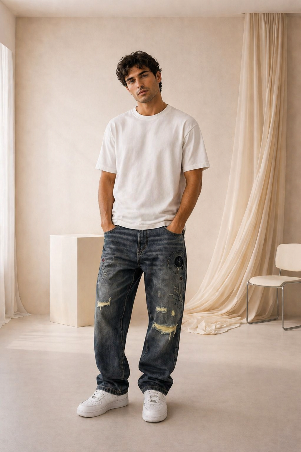 Jeans Urbanos Slim Fit con Panel Deportivo – Estilo Streetwear Moderno
