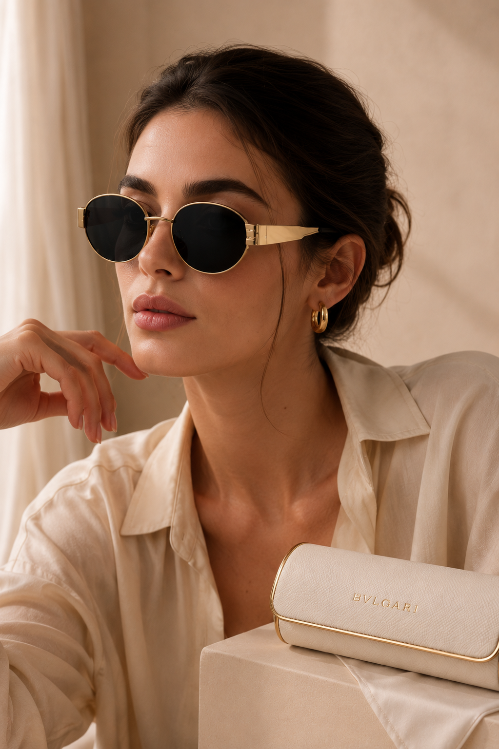 Gafas de Sol Ovaladas Vintage con Montura Dorada y Lentes Oscuras