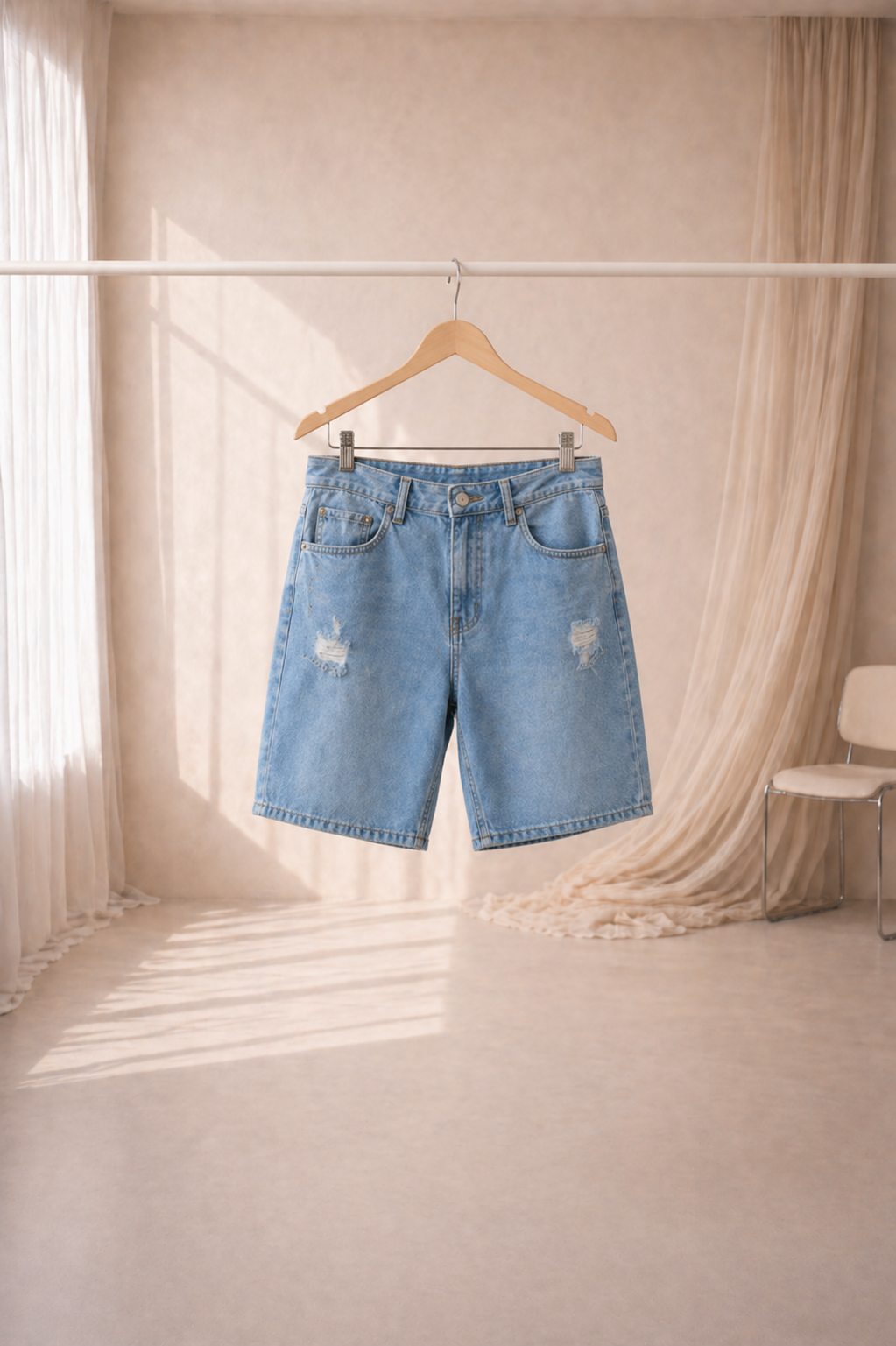 Bermuda Vaquera Denim Desgastado Hombre – Estilo Casual Moderno
