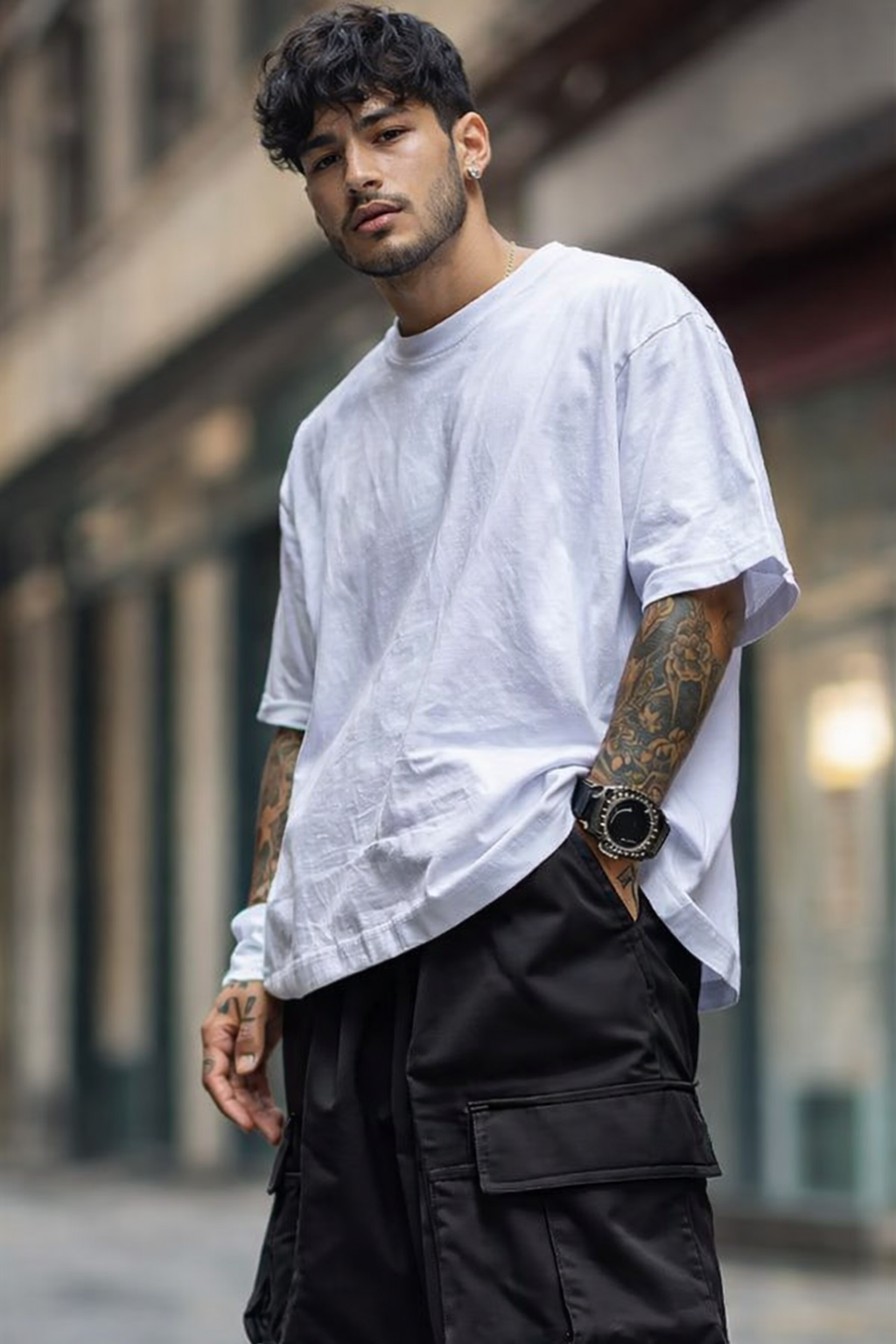 Short cargo negro urbano – estilo streetwear con bolsillos funcionales