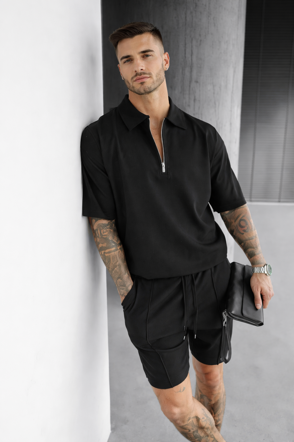 Conjunto Casual Premium con Polo Half-Zip y Shorts