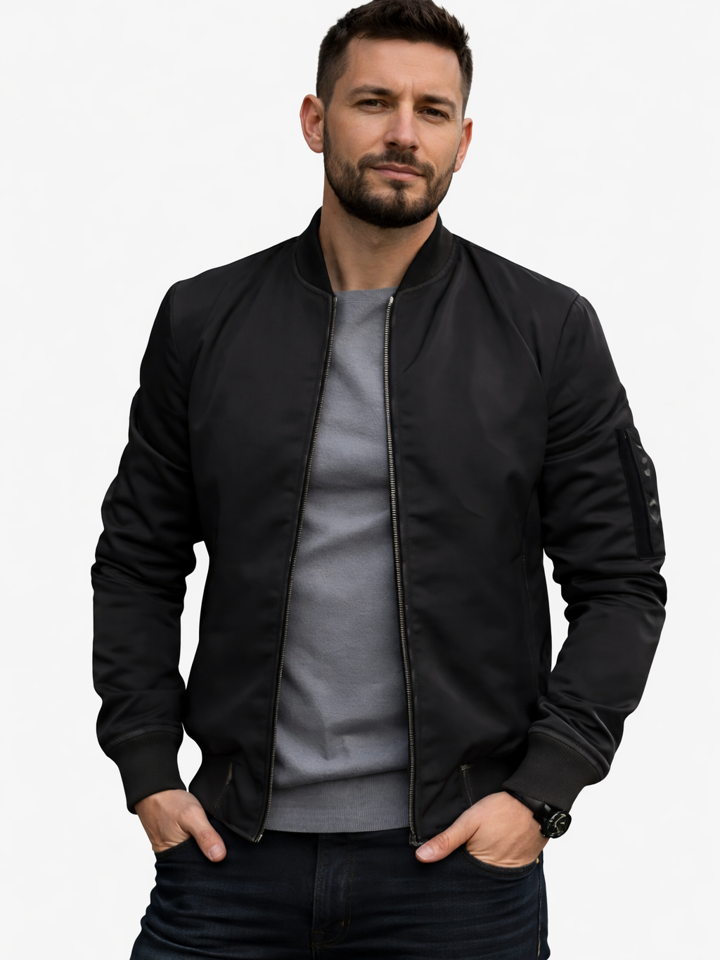 Chaqueta Bomber Negra Premium para Hombre – Estilo Moderno, Corte Slim y Máxima Versatilidad