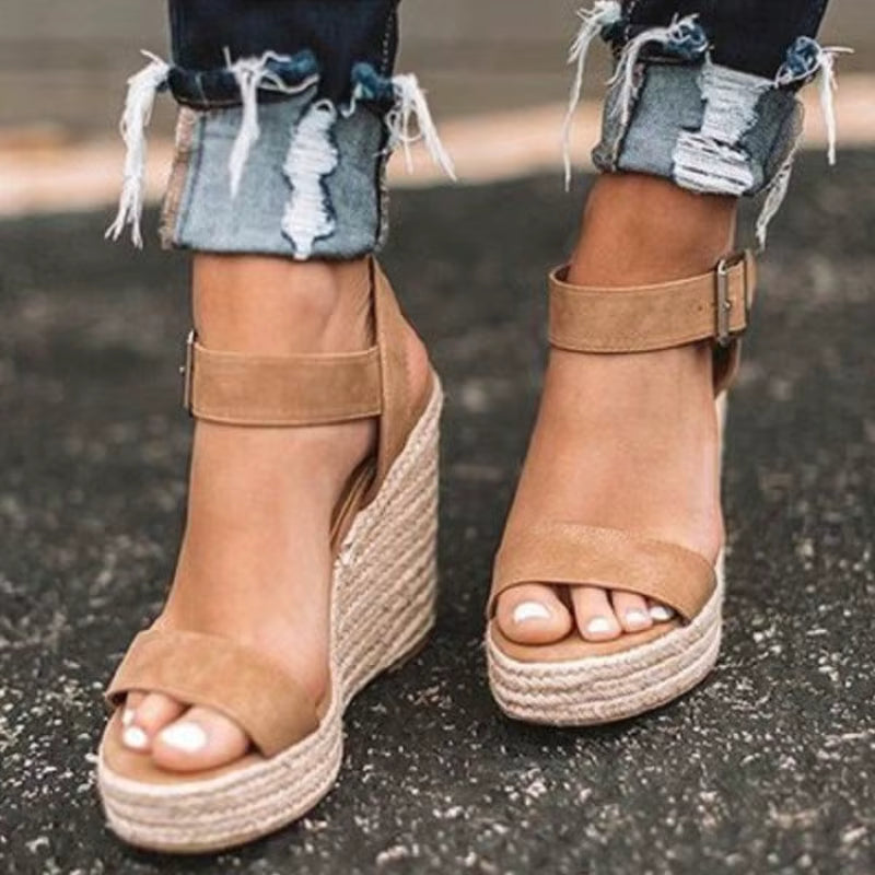 Sandalias de tacón alto con cuña para mujer, calzado de verano, con plataforma