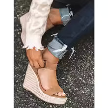 Sandalias de tacón alto con cuña para mujer, calzado de verano, con plataforma