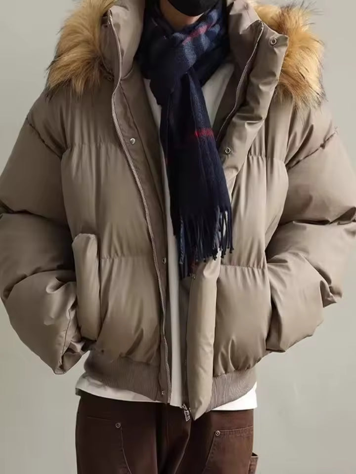 Chaqueta acolchada premium negra con capucha de pelo