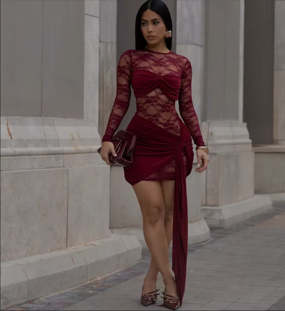 Vestido Sexy Transparente de Encaje Floral para Mujer