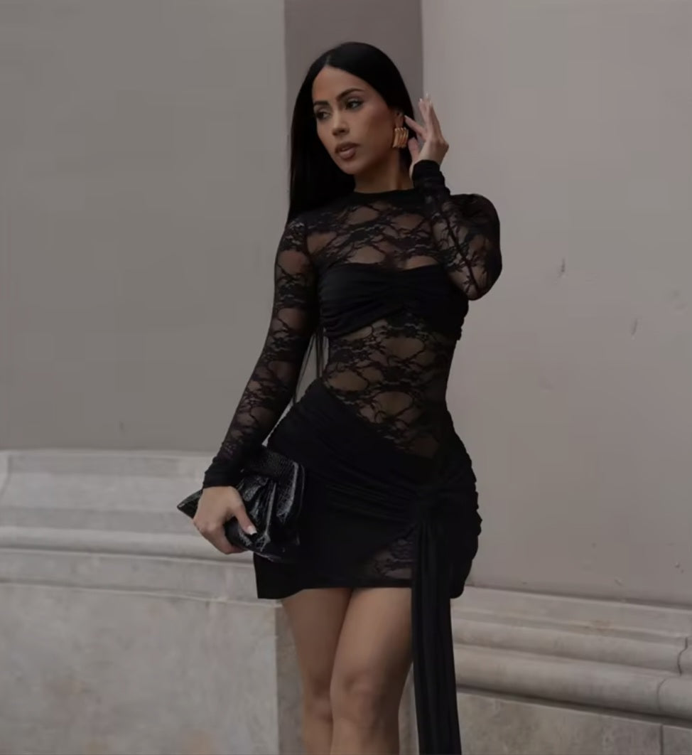 Vestido Sexy Transparente de Encaje Floral para Mujer