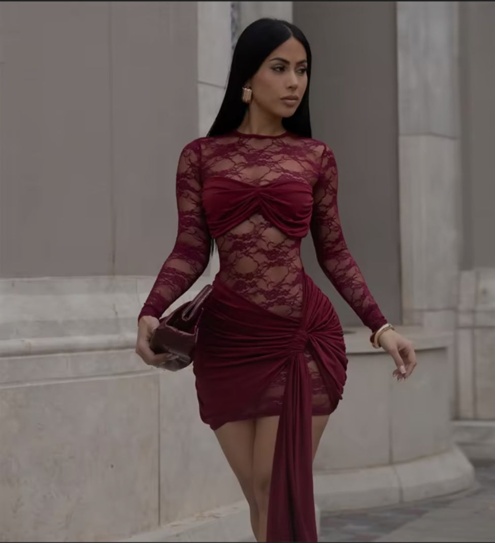 Vestido Sexy Transparente de Encaje Floral para Mujer